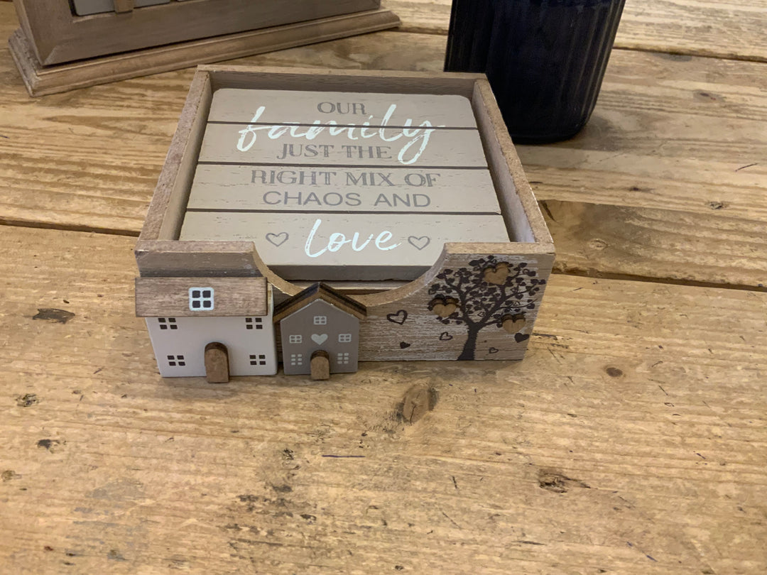 Wooden House and Tree Coaster Set